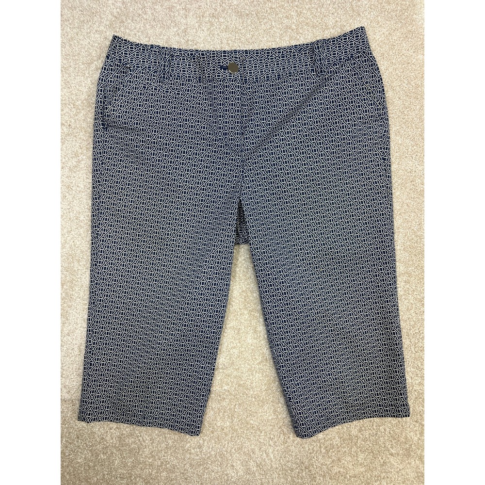 Ann Taylor‎ Petites Margo Geometric Print Capri Pants Navy White Size 14P
